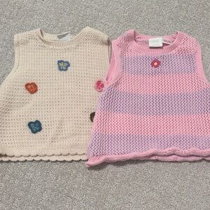 Zara Pink and Cream Knit Sweater Vests
